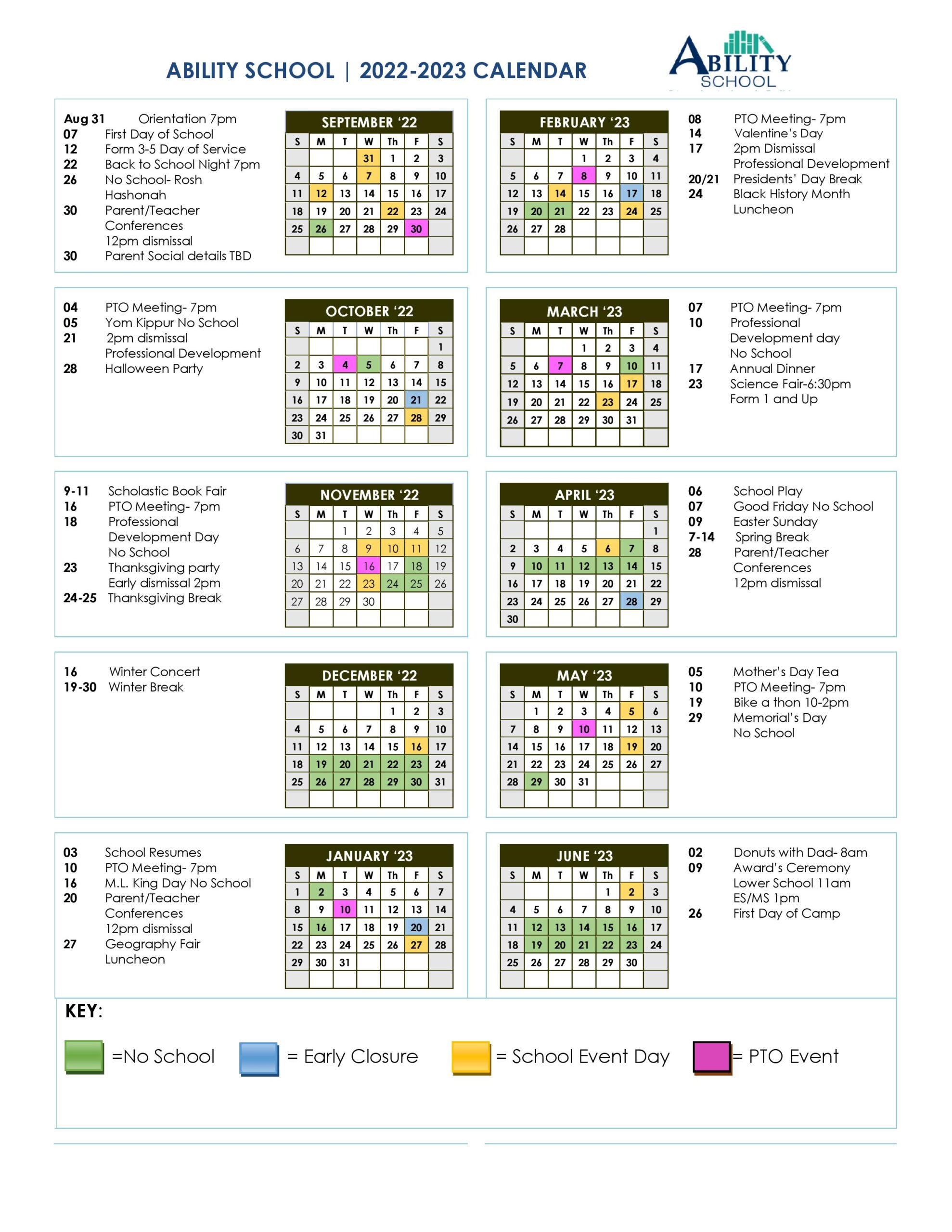 Calendar Ability School New Jersey